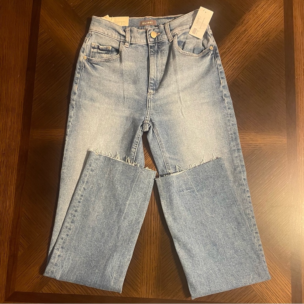 DL1961 Blue Ankle Cropped Jeans with Distressed Design